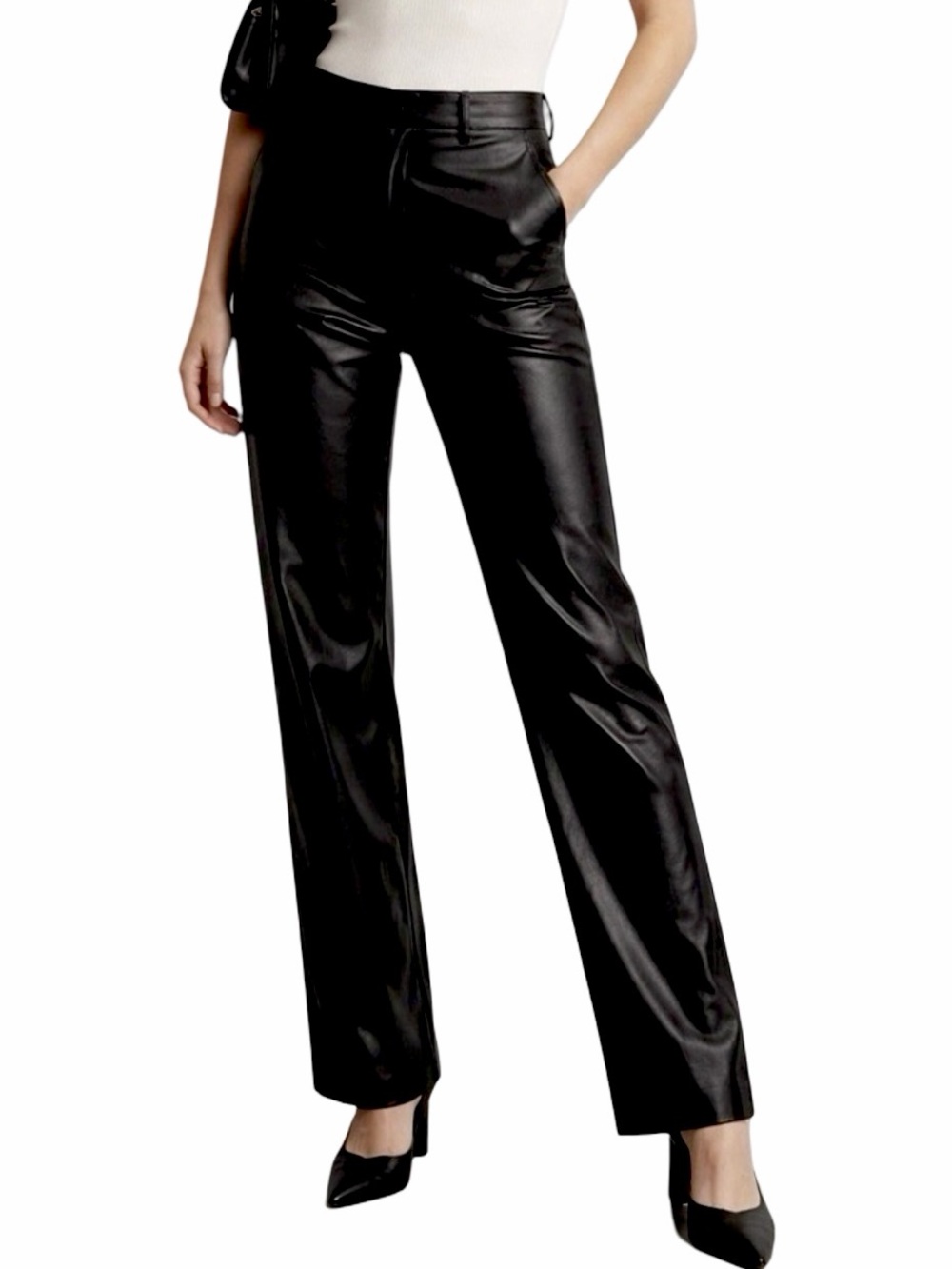 Aritzia Babaton Vegan Leather Straight Leg Pants Size 6 Black Quiet Luxury